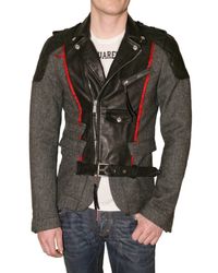 DSquared² | Gray Herringbone and Leather Jacket for Men | Lyst