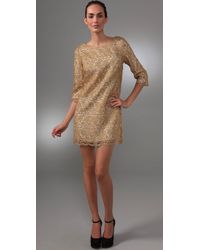 MILLY | Metallic Lace Shift Dress | Lyst