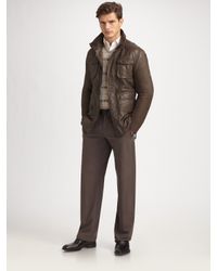 Armani | Gray Leather Field Jacket for Men | Lyst