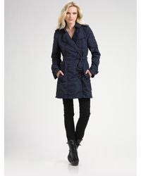Burberry | Blue Ruched Taffeta Trench Coat | Lyst