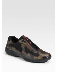Prada | Brown Camouflage Leather Sneakers for Men | Lyst