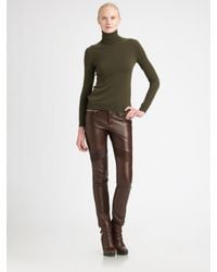 Ralph Lauren Black Label | Brown Leather Moto Pants | Lyst