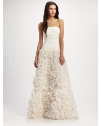 Tadashi Shoji | White Strapless Rosette Gown | Lyst