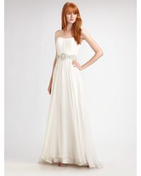 THEIA | White Beaded Silk Chiffon Strapless Gown | Lyst