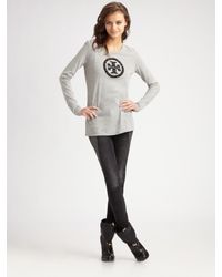 Tory Burch | Black Denim/leather Biker Leggings | Lyst