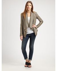 Vince | Gray Draped Leather Jacket | Lyst