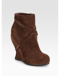 Bottega Veneta | Brown Crossover-Strap Suede Wedge Boots | Lyst