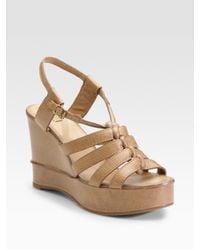 Chloé | Brown Strappy Wedge Sandals | Lyst