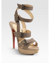 Christian Louboutin | Brown Toutenkaboucle Strappy Canvas Sandals | Lyst