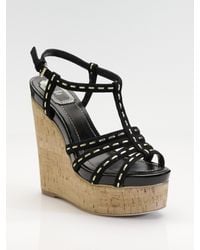 Dior | Black Antica Suede Cork Wedge Sandals | Lyst