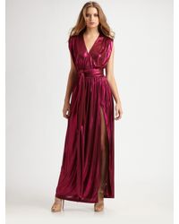 Halston | Purple Wrap Maxi Dress | Lyst