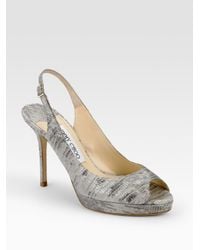 Jimmy Choo | Gray Nova Snake-printed Leather Peep-toe Slingbacks | Lyst