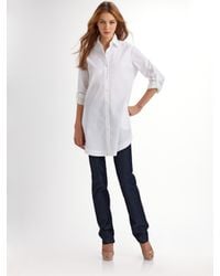 Lafayette 148 New York | White Stretch Cotton Tunic Blouse | Lyst