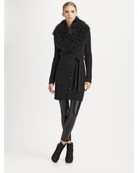 MICHAEL Michael Kors | Black Fur-trimmed Cardigan | Lyst
