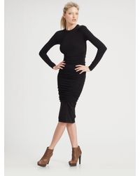 Michael Kors | Black Ruched Long Sleeve Dress | Lyst