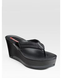 Prada | Black Platform Thong Slides | Lyst