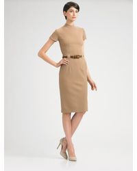 Ralph Lauren Black Label | Natural Belted Mock Turtleneck Dress | Lyst