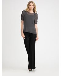 Theory | Gray Ruched Silk Blouse | Lyst