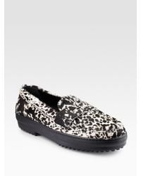 Tod's | White Gommini Leopard-print Pony Hair Loafers | Lyst