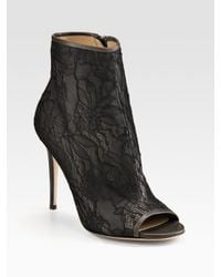 Valentino | Gray Lace Open-toe Ankle Boots | Lyst