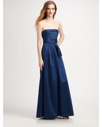 BCBGMAXAZRIA | Blue Cotton Sateen Strapless Gown | Lyst
