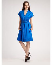 Brian Reyes | Blue V-neck Belted Dress | Lyst