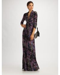 Catherine Malandrino | Purple Print Silk Jersey Maxi Dress | Lyst
