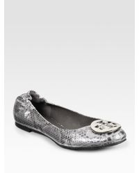 Tory Burch | Metallic Reva Snake-embossed Leather Ballet Flats | Lyst