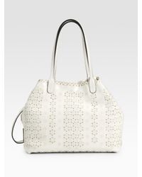 Valentino | White Laser Cut Cuoio Leather Tote | Lyst