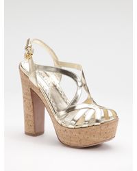 Prada | Metallic Cork-bottom Platform Sandal | Lyst