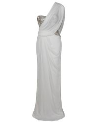 Marchesa | White One-shouldered Crystal-embellished Silk-chiffon Gown | Lyst