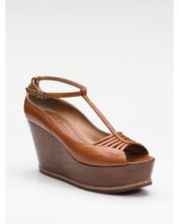 Derek Lam | Brown T-strap Leather Wedges | Lyst