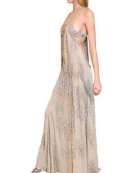 Roberto Cavalli | Natural Fringed Long Georgette Dress | Lyst