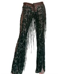 Roberto Cavalli | Brown Fringed Suede and Sequin Leather Trousers | Lyst
