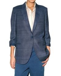 Stella McCartney | Blue Oversized Silk-tussah and Linen-blend Blazer | Lyst