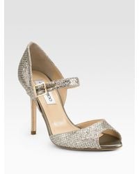 Jimmy Choo | Metallic Lace Glitter Mary Jane Pumps | Lyst