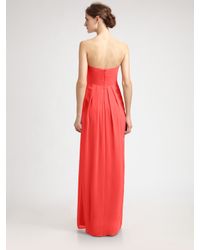 Nicole Miller | Red Silk Twist Front Strapless Gown | Lyst