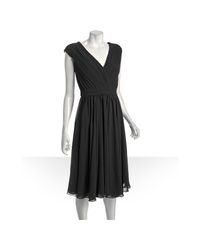 Tadashi Shoji | Black Pleated Chiffon Double V-neck Dress | Lyst