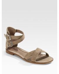 Belle By Sigerson Morrison | Brown Suede Crisscross Flat Sandals | Lyst