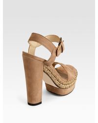Stuart Weitzman | Brown Platstrutting Suede Sandals | Lyst