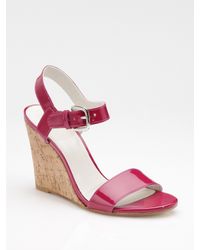 Stuart Weitzman | Red Patent Leather Cork Wedge Sandals | Lyst