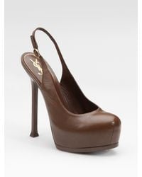 Saint Laurent | Brown Tribtoo Platform Slingback Pumps | Lyst