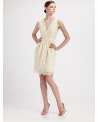 Shoshanna | White V-neck Lace Dress | Lyst