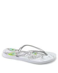 Havaianas | Blue Slim Peacock - White Rubber Thong | Lyst