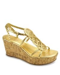 kate spade new york | Metallic Beachy - Gold Braided Rope Cork Wedge Sandal | Lyst