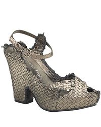 Sheridan Mia | Metallic - Pewter Leather Woven Frayed Sandal | Lyst