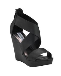 Steve Madden | Riddgge Black Leather Wooden Wedge | Lyst