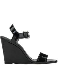 Stuart Weitzman | Strut - Black Patent Leather Wedge Sandal | Lyst
