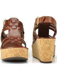 Tory Burch | Brown Lorraine - Luggage Leather Cork Wedge Sandal | Lyst