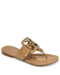 Tory Burch | Natural Square Miller Patent Leather Thong Sandals | Lyst